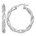 Sterling Silver RH-plated Polished and Twisted Round Hoop Earrings