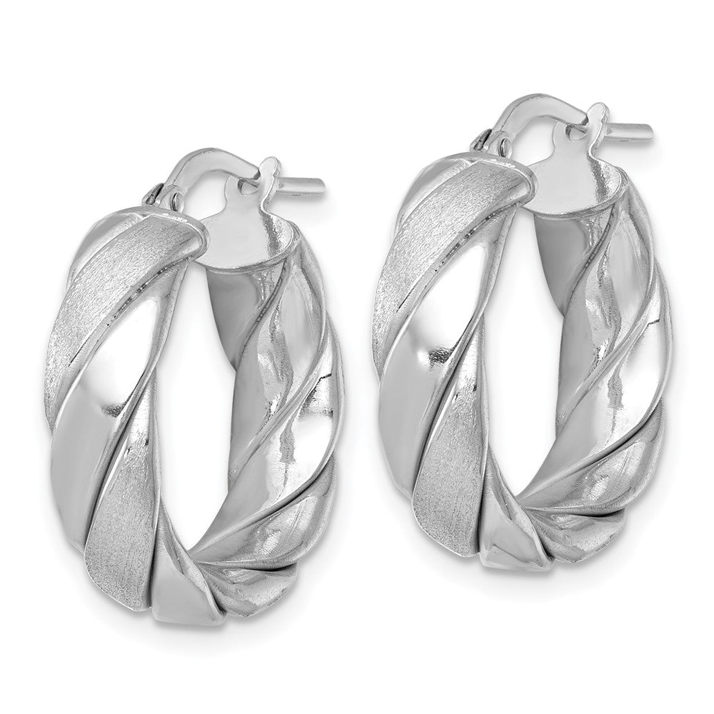 Sterling Silver Polished Rhodium-plated Brushed/Textured Hoop Earrings