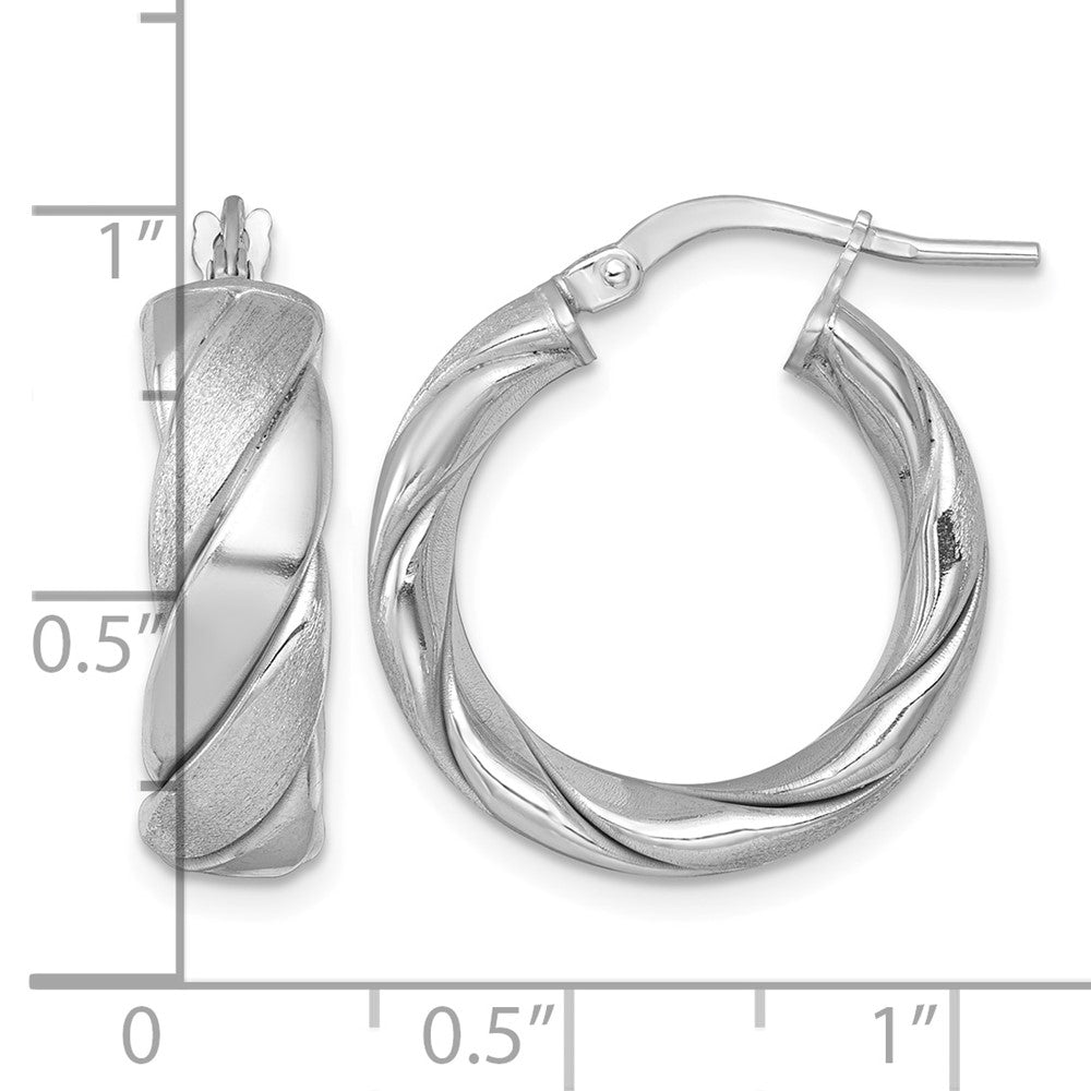Sterling Silver Polished Rhodium-plated Brushed/Textured Hoop Earrings