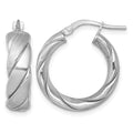 Sterling Silver Polished Rhodium-plated Brushed/Textured Hoop Earrings