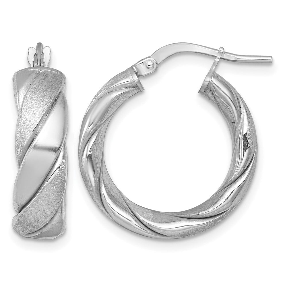 Sterling Silver Polished Rhodium-plated Brushed/Textured Hoop Earrings