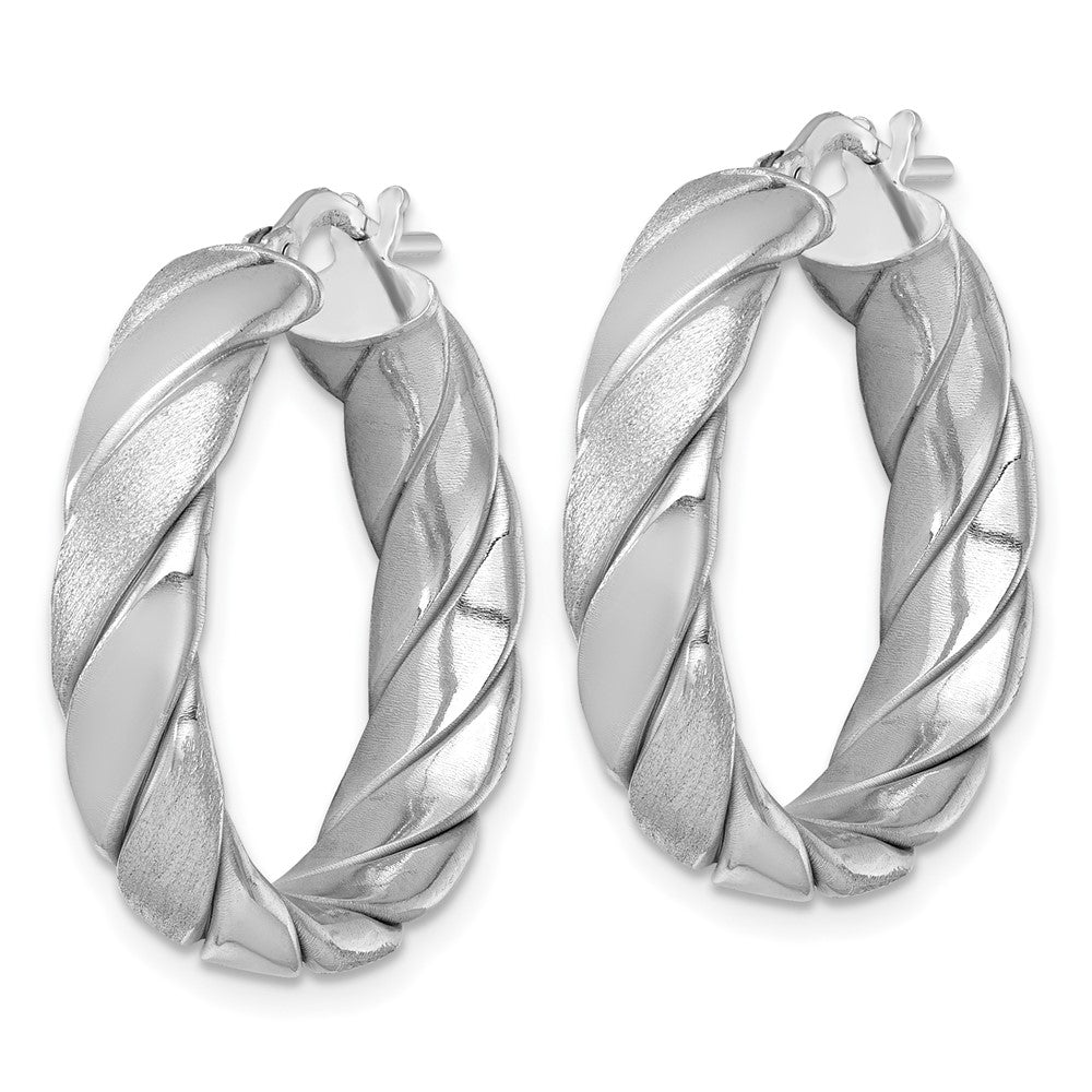 Sterling Silver Polished Rhodium-plated Brushed/Textured Hoop Earrings