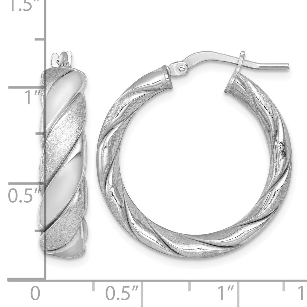 Sterling Silver Polished Rhodium-plated Brushed/Textured Hoop Earrings