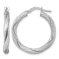 Sterling Silver RH-plated Polished and Twisted Round Hoop Earrings