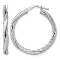 Sterling Silver RH-plated Polished and Twisted Round Hoop Earrings