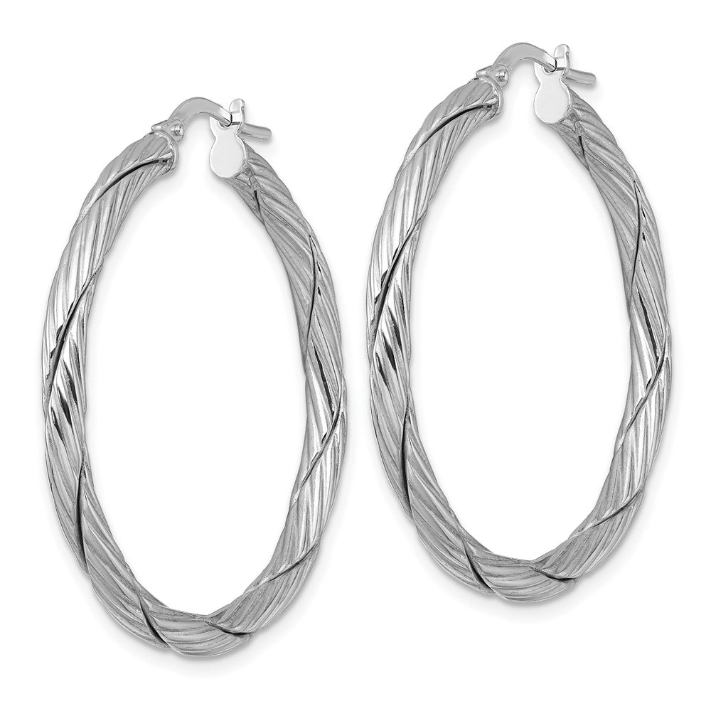 Sterling Silver RH-plated Polished and Twisted Round Hoop Earrings