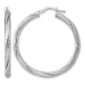 Sterling Silver RH-plated Polished and Twisted Round Hoop Earrings