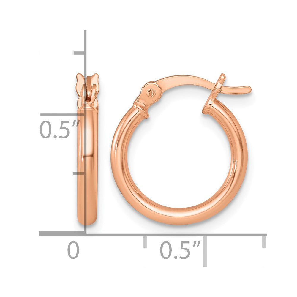 Sterling Silver Rose-tone Polished 2.0mm Round Hoop Earrings