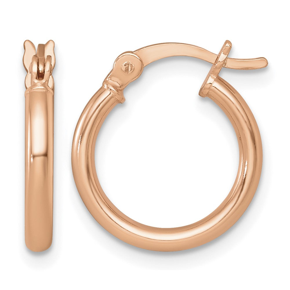 Sterling Silver Rose-tone Polished 2.0mm Round Hoop Earrings