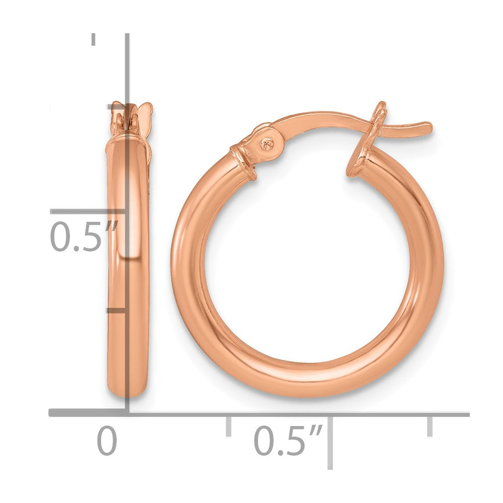 Sterling Silver Rose-tone Polished 2.5mm Round Hoop Earrings