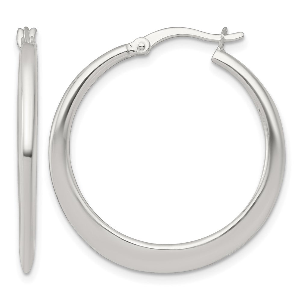 Sterling Silver Polished 30.0mm Tapered Round Hoop Earrings