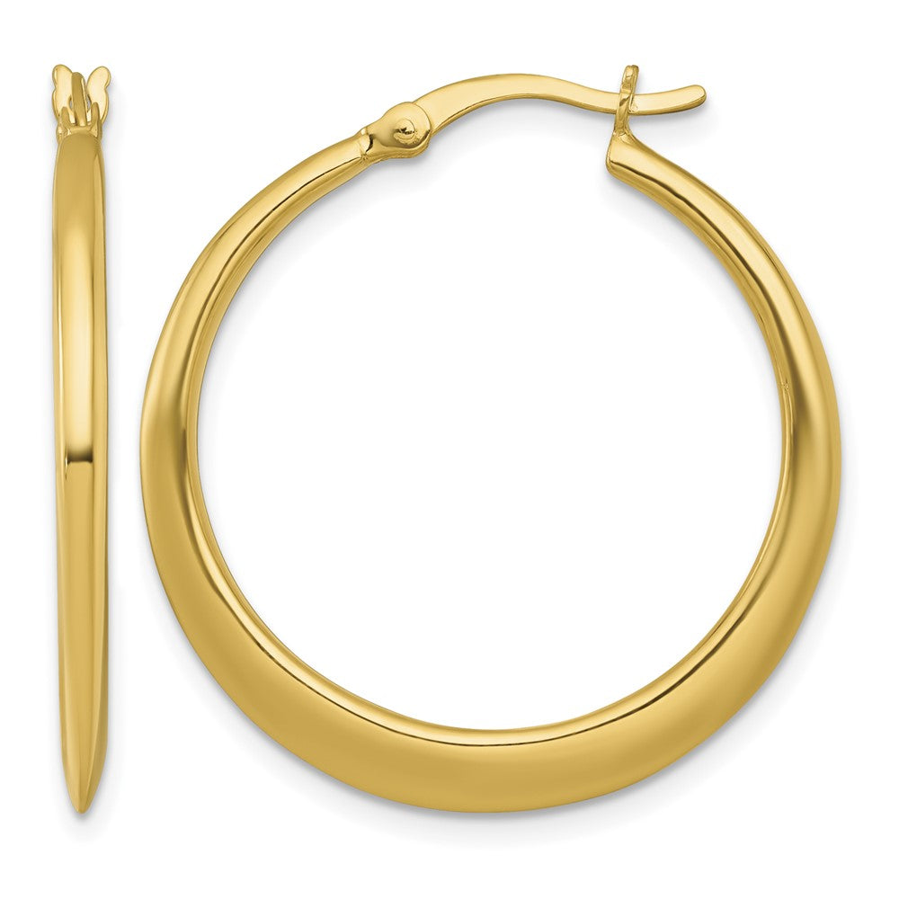 SS Gold-tone Polished 30.0mm Tapered Round Hoop Earrings