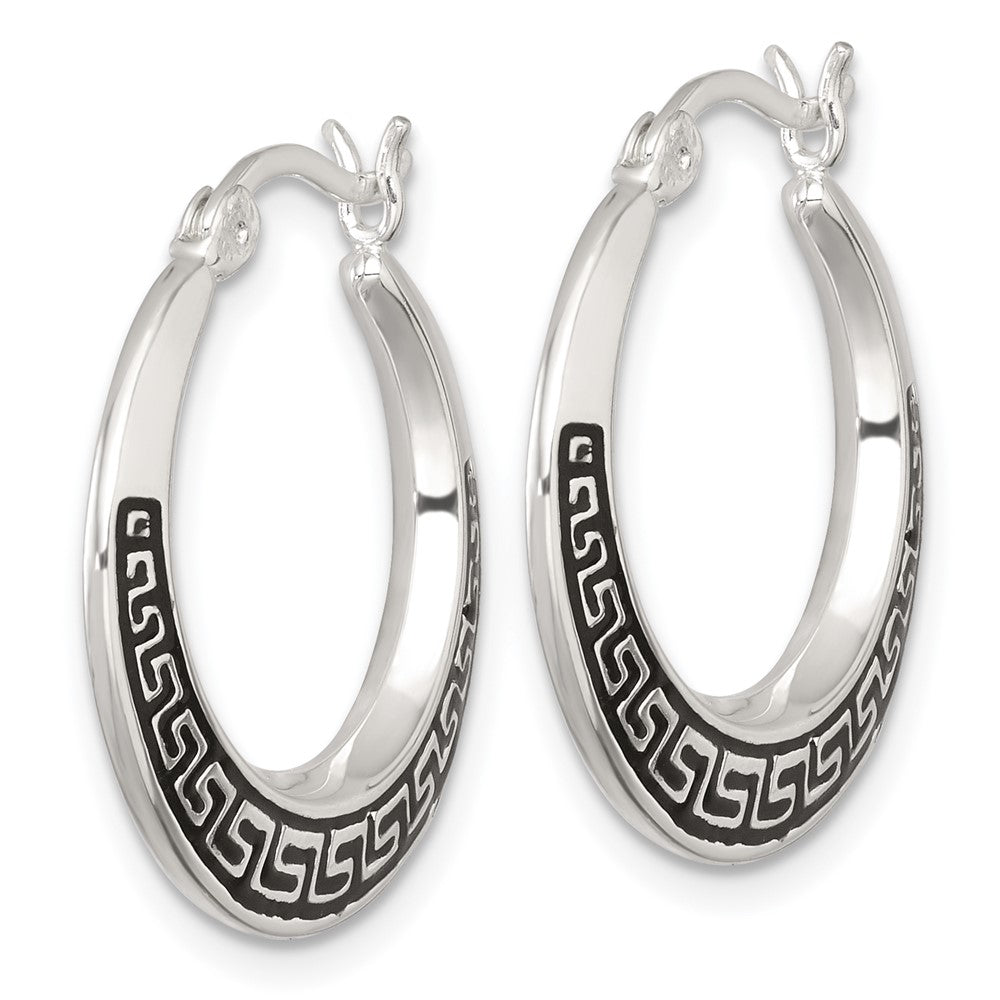 Sterling Silver Polished and Enameled Greek Key Hoop Earrings