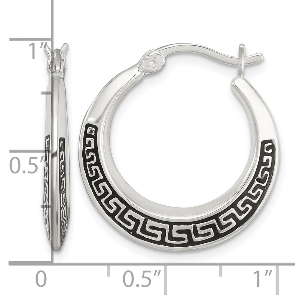 Sterling Silver Polished and Enameled Greek Key Hoop Earrings