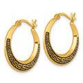 Sterling Silver Gold-tone Polished and Enamel Greek Key Hoop Earrings