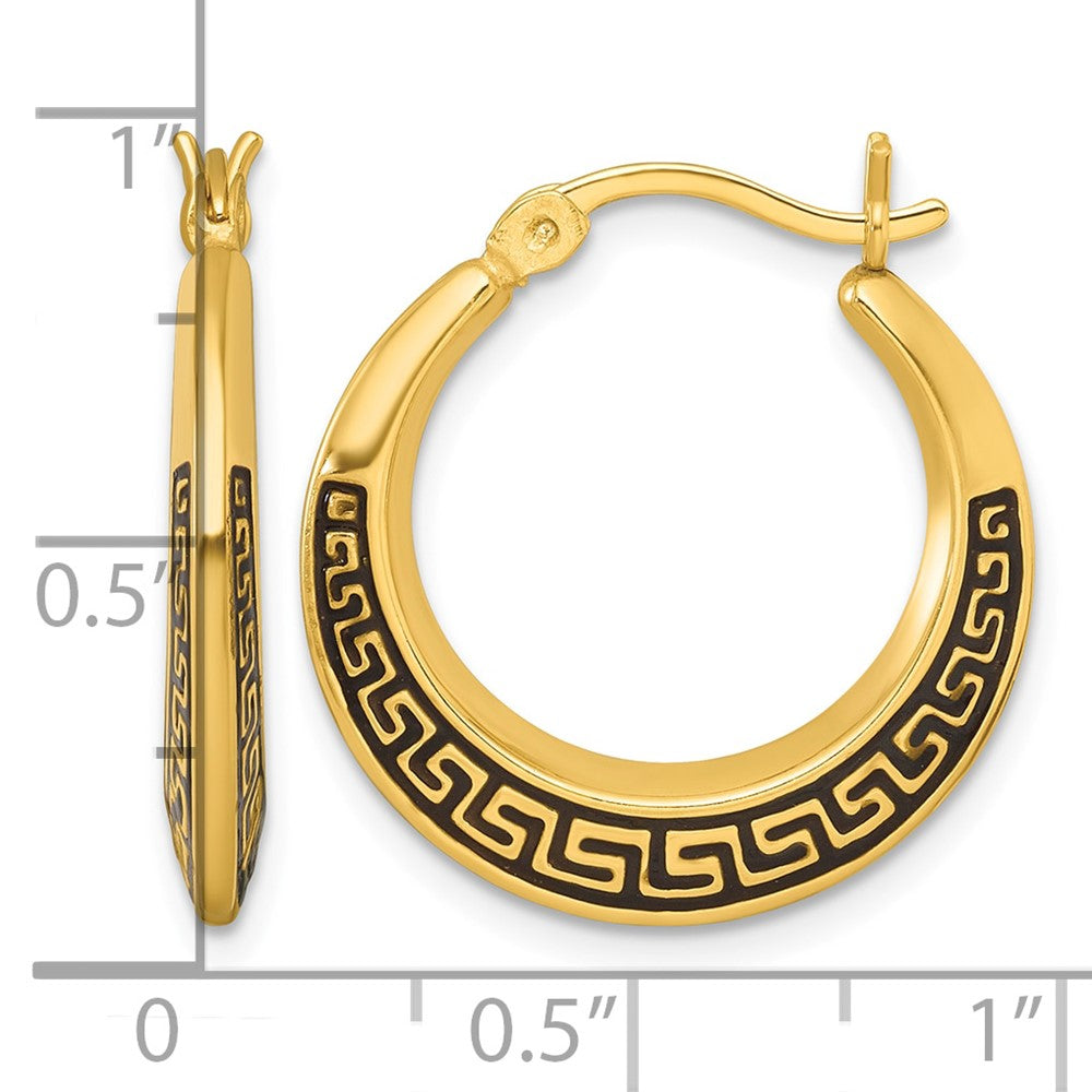 Sterling Silver Gold-tone Polished and Enamel Greek Key Hoop Earrings