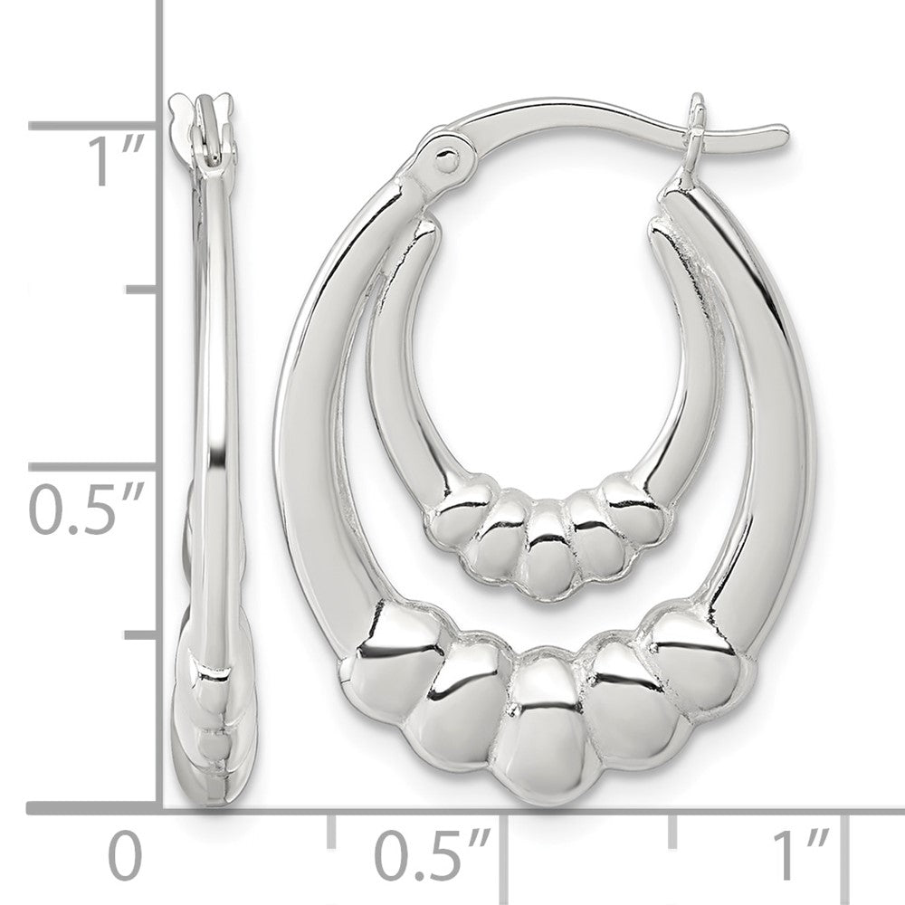 Sterling Silver Polished Scalloped Oval Hoop Earrings