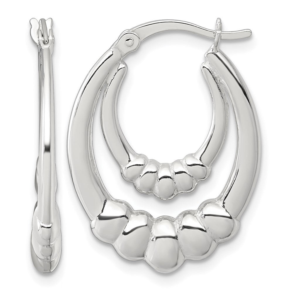 Sterling Silver Polished Scalloped Oval Hoop Earrings