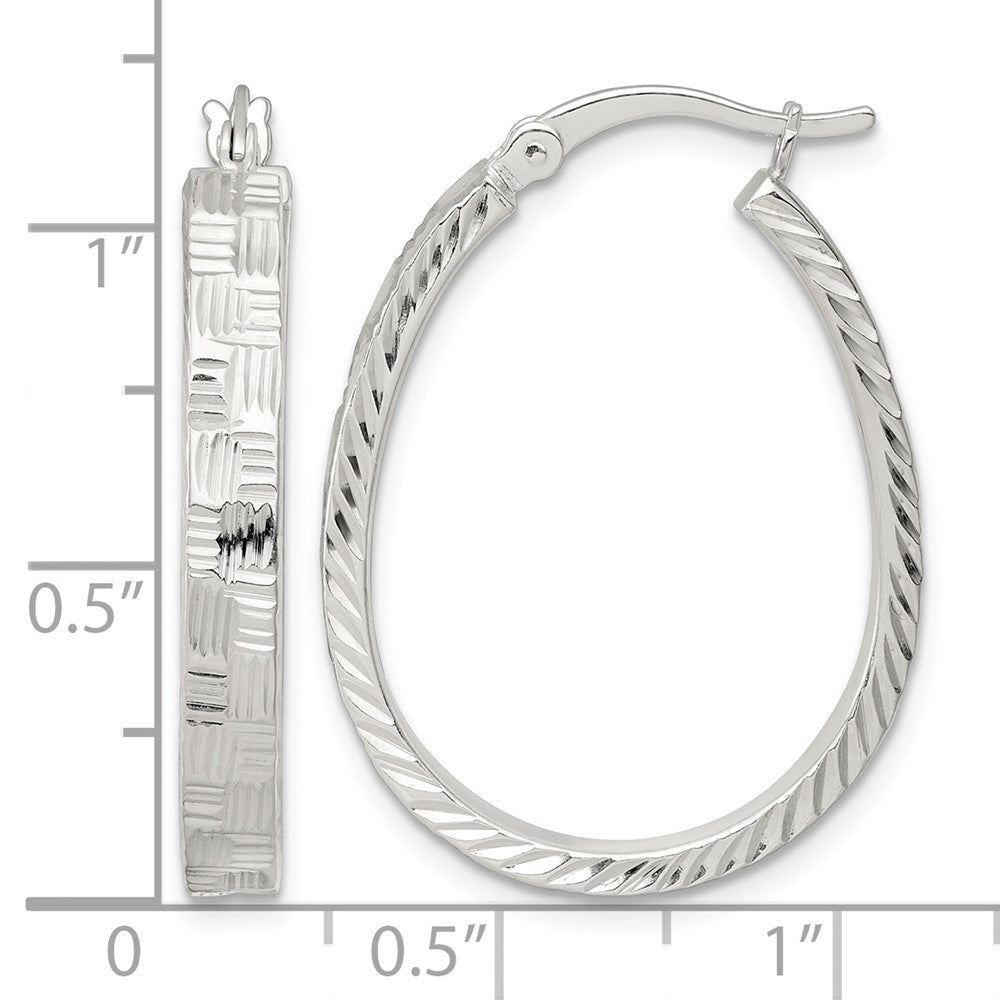 Sterling Silver Polished Diamond-cut 4.0mm Oval Hoop Earrings