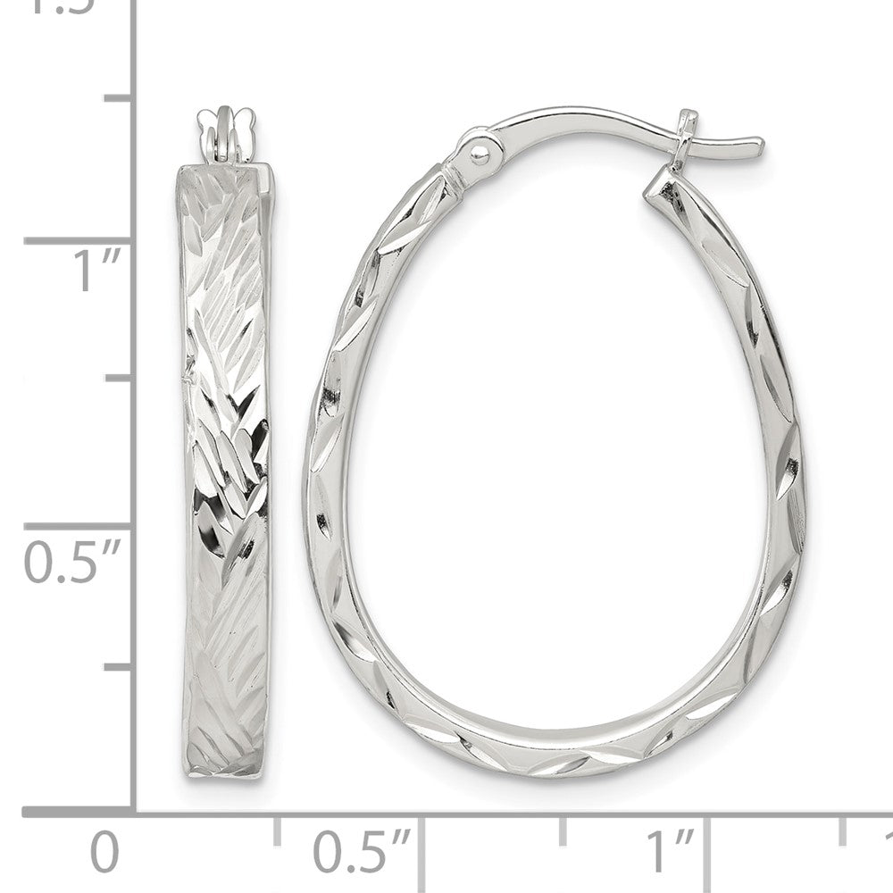 Sterling Silver Polished Diamond-cut 4.0mm Oval Hoop Earrings