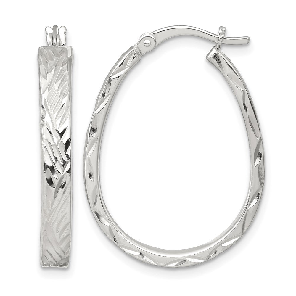 Sterling Silver Polished Diamond-cut 4.0mm Oval Hoop Earrings