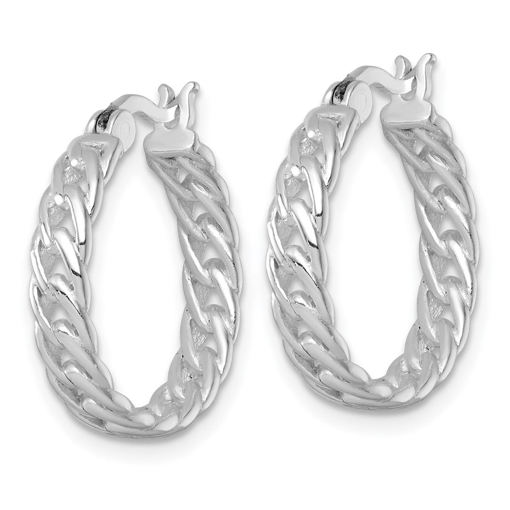 Sterling Silver RH-pltd Polish 4mm Curb Link Round Hoop Earrings