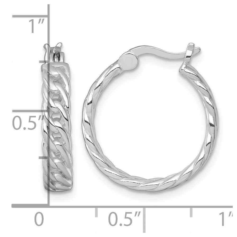 Sterling Silver RH-pltd Polish 4mm Curb Link Round Hoop Earrings