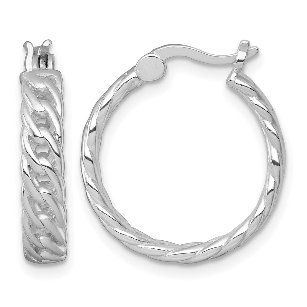 Sterling Silver RH-pltd Polish 4mm Curb Link Round Hoop Earrings