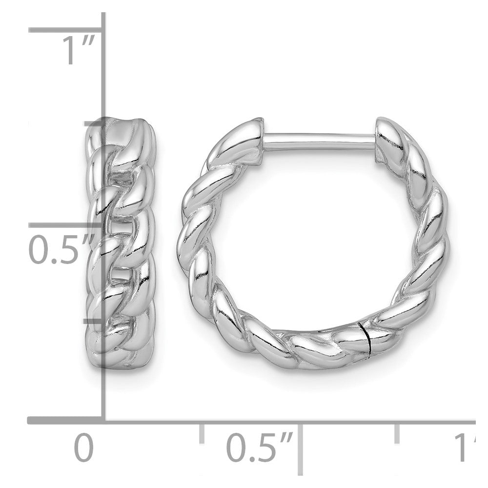SS RH-pltd Polished 4.5mm Curb Link Hinged Round Hoop Earrings