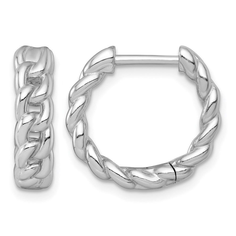 SS RH-pltd Polished 4.5mm Curb Link Hinged Round Hoop Earrings