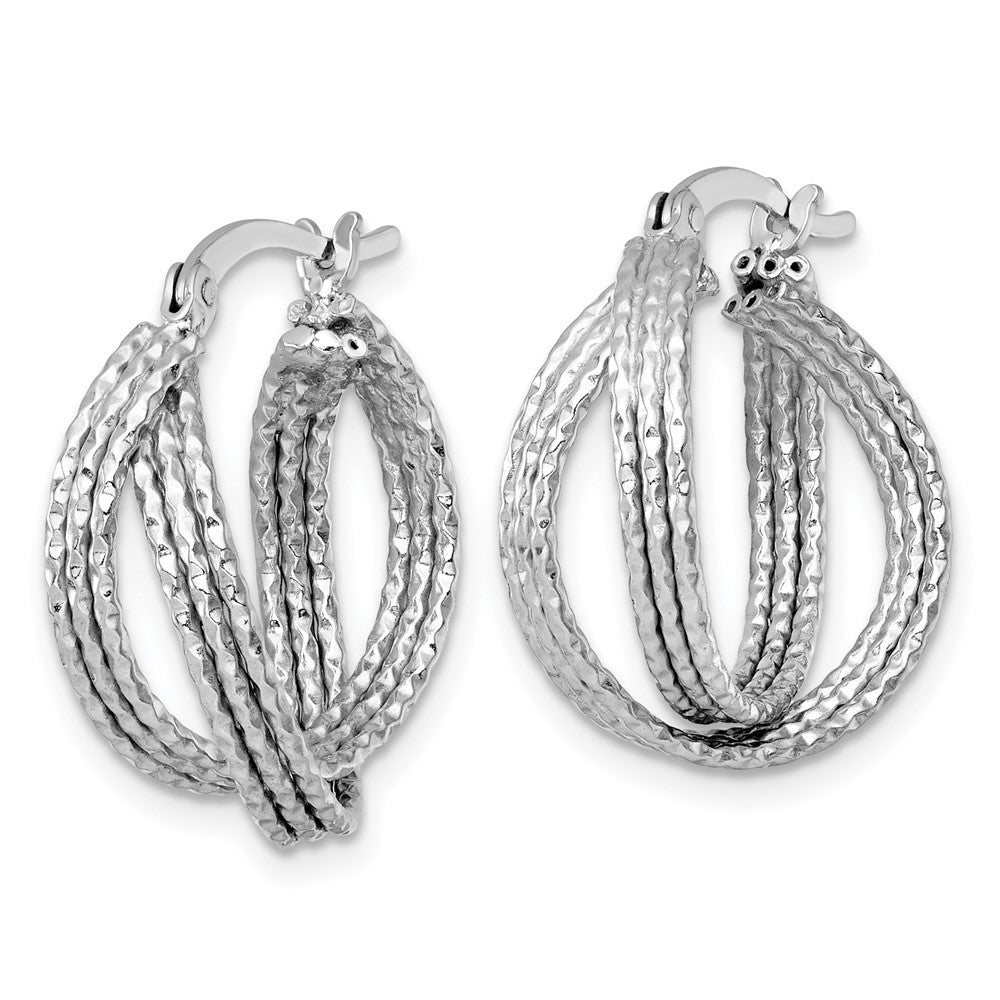 SS RH-plated Textured 20.0mm Crisscross Round Hoop Earrings