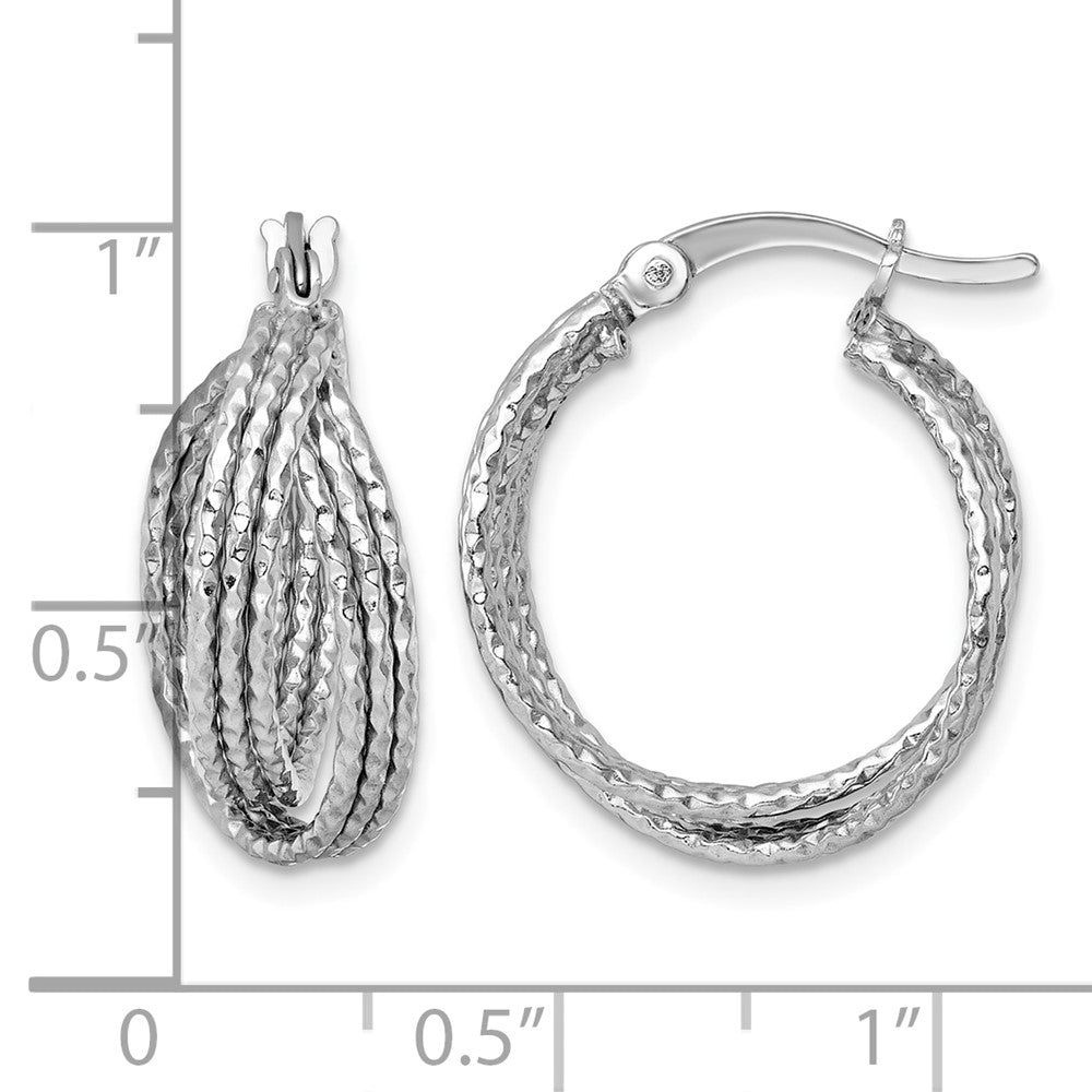 SS RH-plated Textured 20.0mm Crisscross Round Hoop Earrings