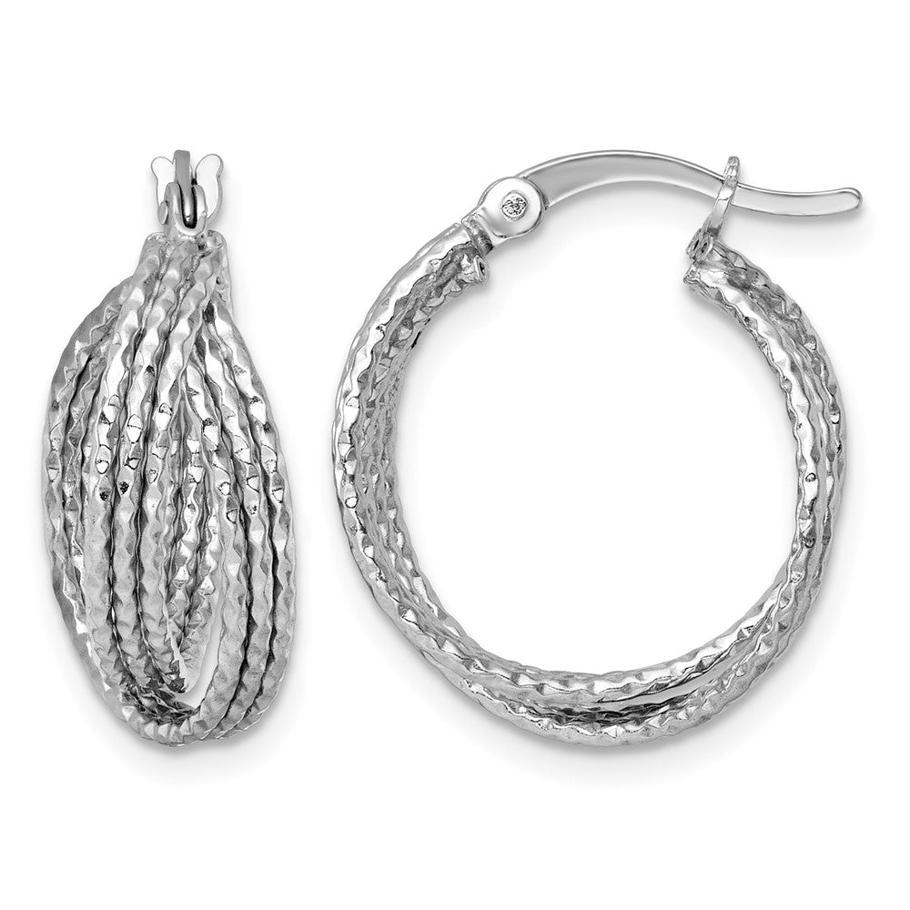 SS RH-plated Textured 20.0mm Crisscross Round Hoop Earrings