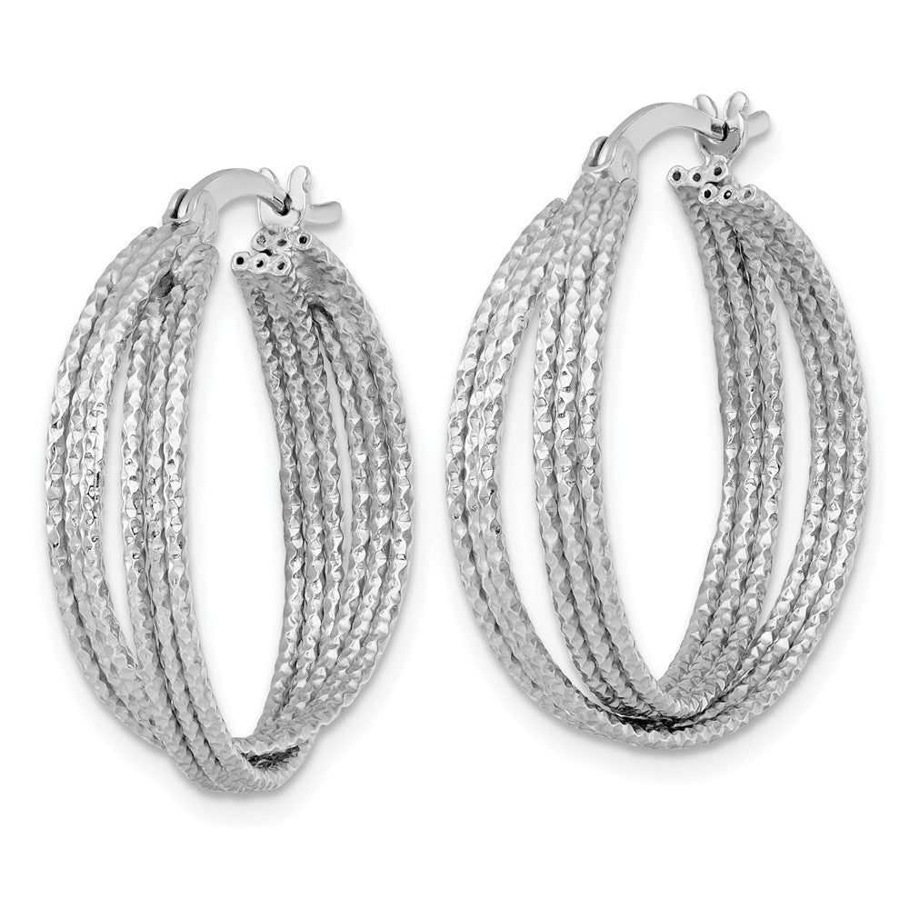 SS RH-plated Textured 25.0mm Crisscross Round Hoop Earrings