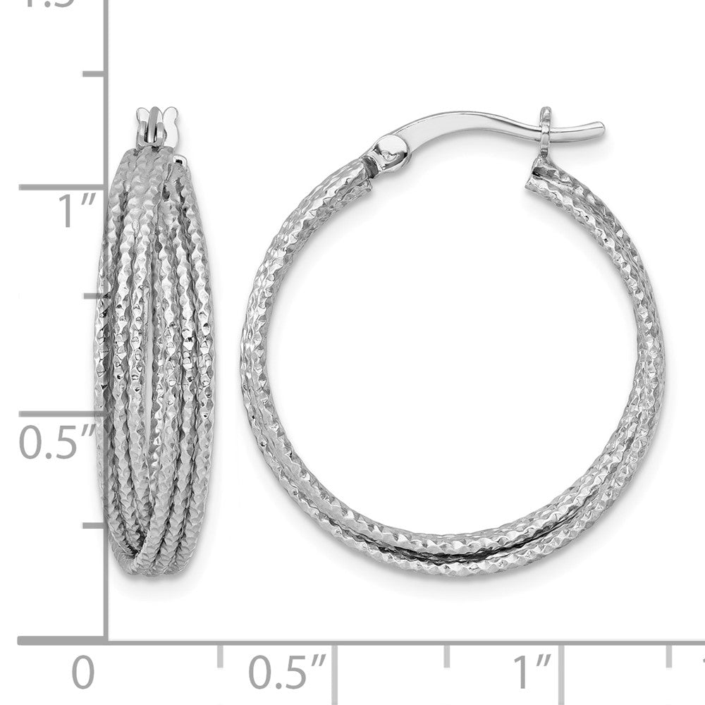 SS RH-plated Textured 25.0mm Crisscross Round Hoop Earrings