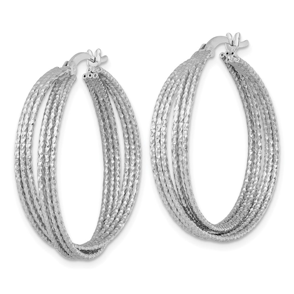SS RH-plated Textured 31.0mm Crisscross Round Hoop Earrings