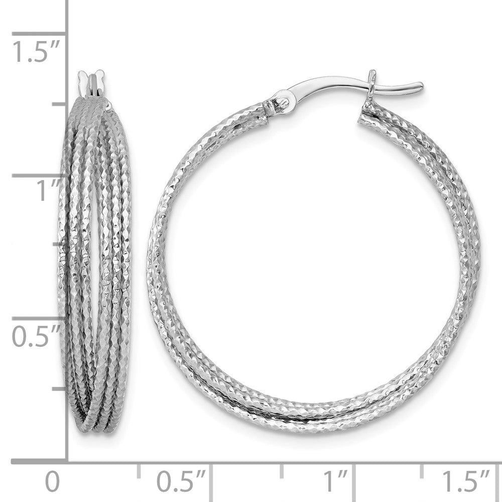 SS RH-plated Textured 31.0mm Crisscross Round Hoop Earrings
