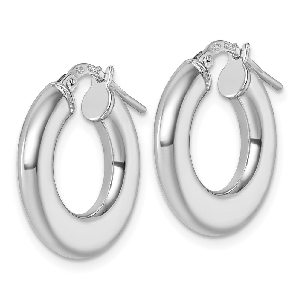Sterling Silver Rh-plated Polished Hoop Earrings