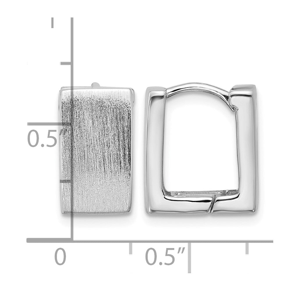 Sterling Silver Rhodium-plated Brushed Square Hinged Hoop Earrings