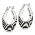 Sterling Silver Polished with Black Enamel Round Hoop Earrings
