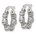 Sterling Silver Antiqued Textured Bamboo Round Hoop Earrings