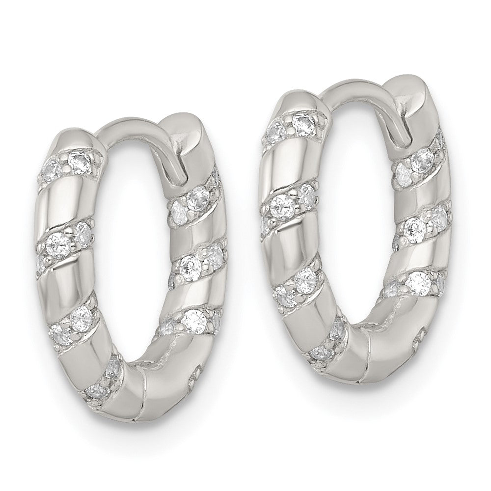 Sterling Silver Polished CZ Hinged Round Hoop Earrings
