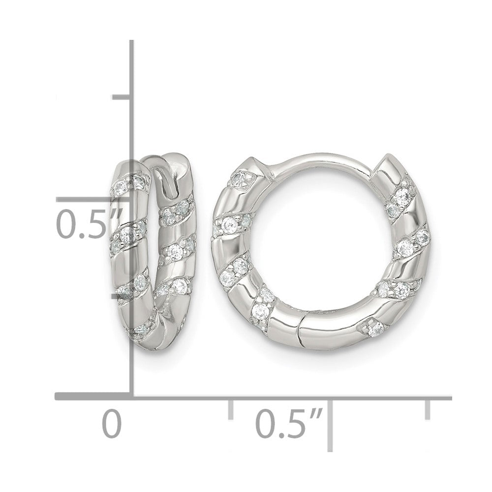 Sterling Silver Polished CZ Hinged Round Hoop Earrings