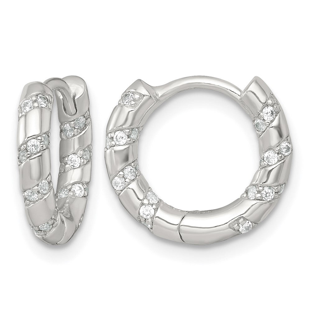 Sterling Silver Polished CZ Hinged Round Hoop Earrings