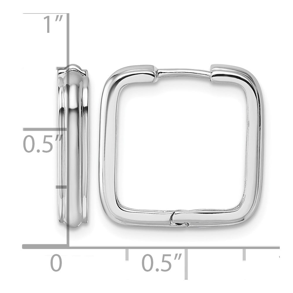 Sterling Silver Rhodium-plated Polished And Grooved Square Hoop Earrings