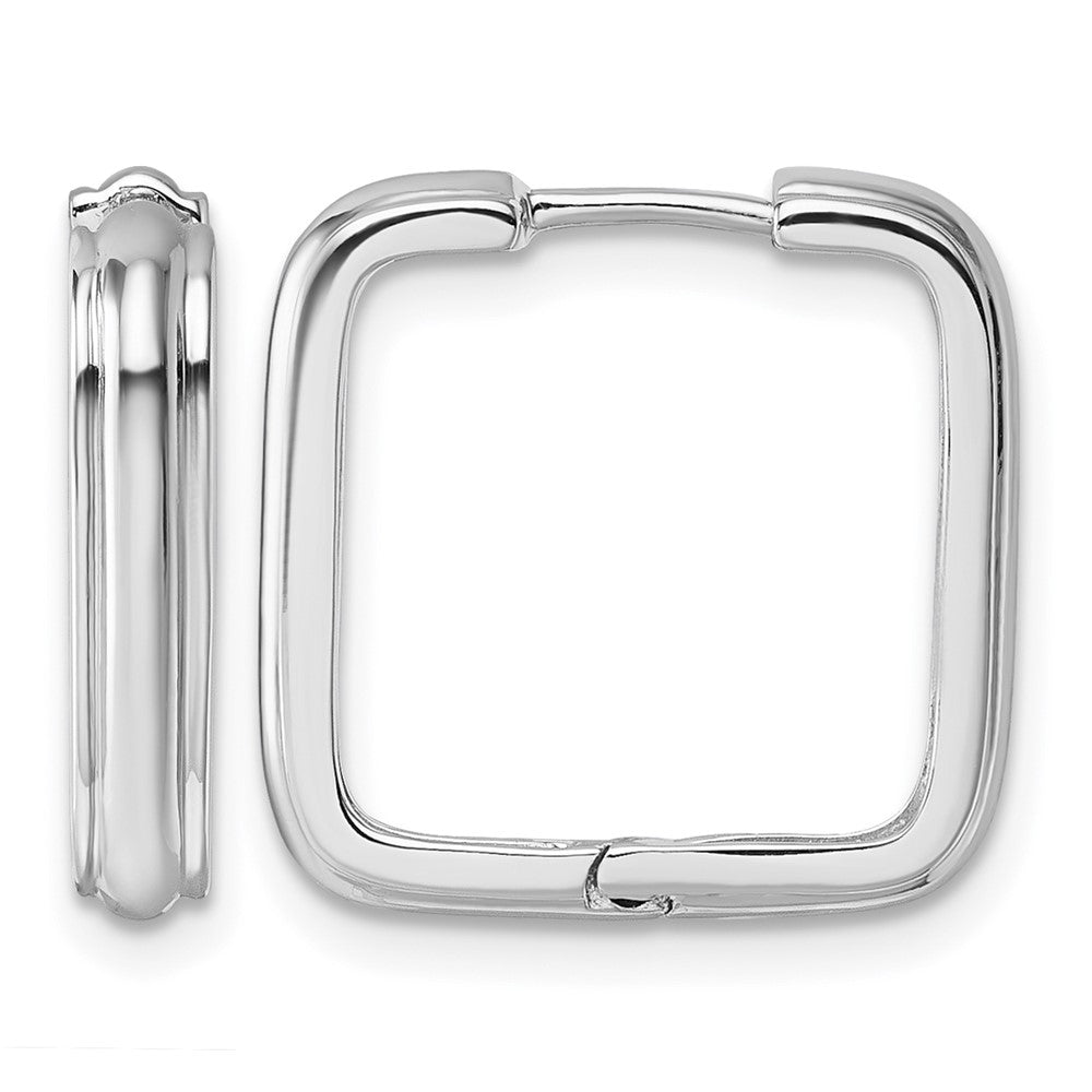 Sterling Silver Rhodium-plated Polished And Grooved Square Hoop Earrings