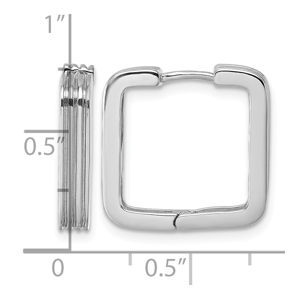 Sterling Silver Rhodium-plated Polished And Grooved Square Hoop Earrings