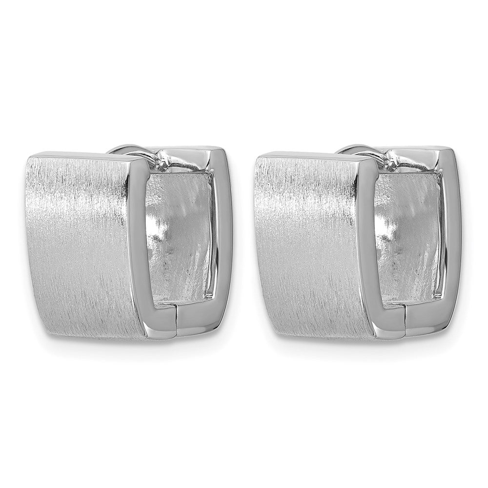 Sterling Silver Rhodium-plated Brushed Square Hinged Hoop Earrings