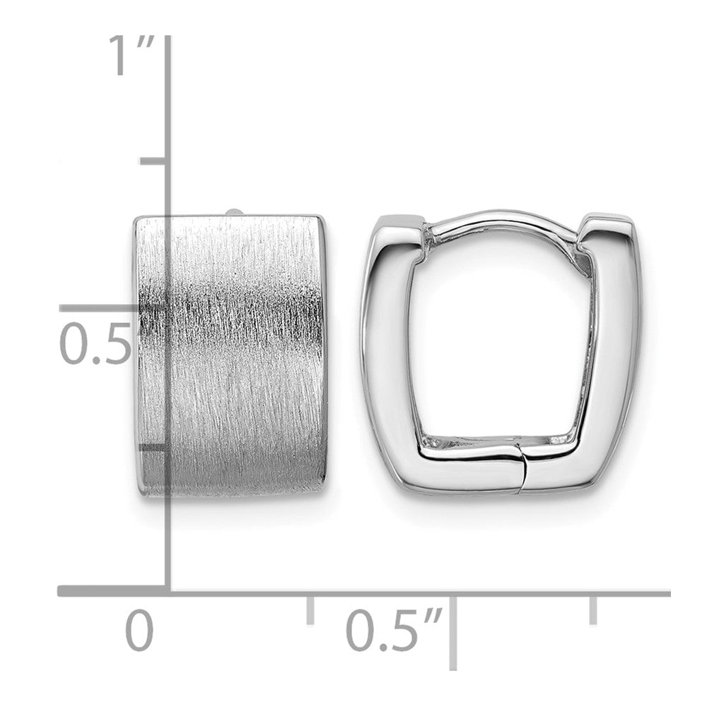 Sterling Silver Rhodium-plated Brushed Square Hinged Hoop Earrings