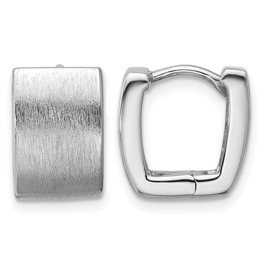 Sterling Silver Rhodium-plated Brushed Square Hinged Hoop Earrings